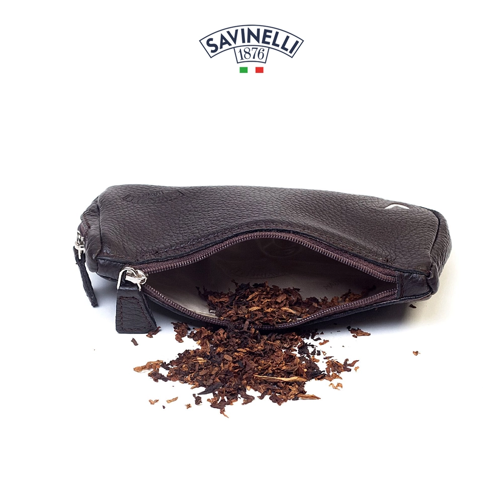 Savinelli Präglad Läderväska för pipa och tobak brun