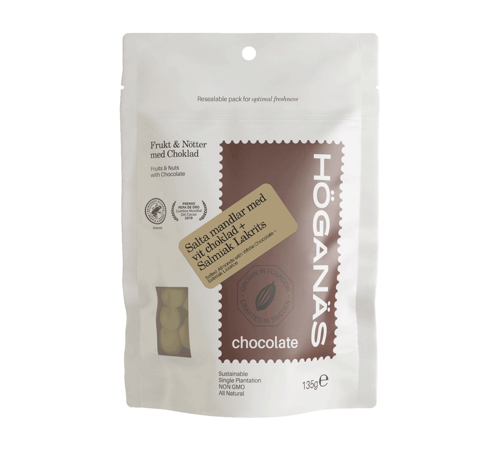 Höganäs Chocolate Rostade Mandlar Vit choklad Lakrits